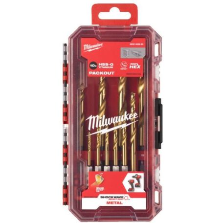 Milwaukee SHOCKWAVE™ HSS-G titán-nitrid RED HEX fém fúrószár készlet 10 darabos