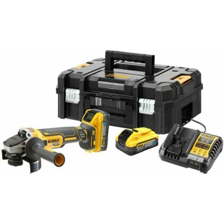 DeWALT DCG409H2T-QW sarokcsiszoló akkus 18 V 125 mm 9000 RPM szénkefementes 2 x 5 Ah akku + töltő TSTAK kofferben
