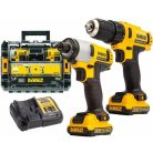 DeWALT DCK211D2T-QW akkus Combopack gépszett fúrócsavarozó és ütvecsavarozó 10,8 V XR 2db 2.0 Ah Li-Ion akku, TSTAK kofferben
