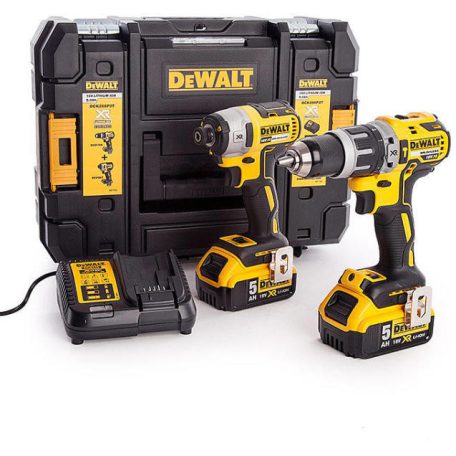 DeWALT DCK266P2T-QW szénkefementes 2 részes akkus gépszett TSTAK kofferben (DCD796, DCF887, 2 x DCB184, DCB115, TSTAK II)