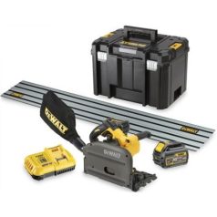   DeWALT DCS520T2R-QW 54 V XR akkus merülő körfűrész merülőfűrész fűrészlap 165 mm x 20 mm 1.5 m vezetősínnel vágás max. 59 mm 2 x 6 Ah akku + töltő TSTAK kofferben