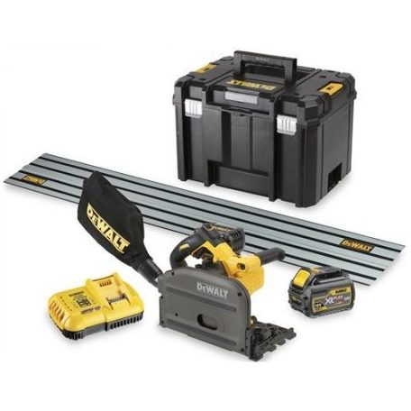 DeWALT DCS520T2R-QW 54 V XR akkus merülő körfűrész merülőfűrész fűrészlap 165 mm x 20 mm 1.5 m vezetősínnel vágás max. 59 mm 2 x 6 Ah akku + töltő TSTAK kofferben