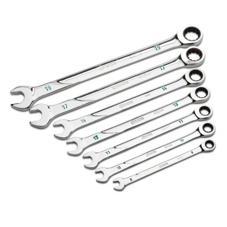 SATA csillag-villáskulcs készlet 7 részes X6 120 fogas univerzális racsnis 8-19 mm ST08051G