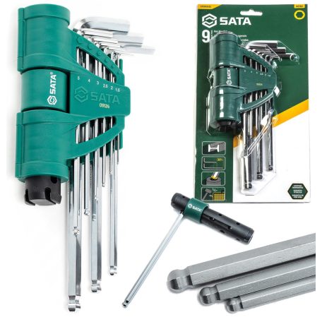 SATA imbuszkulcs készlet 9 részes 1.5-10 mm extra hosszú gömbvégű fogantyúval ST09124SJ